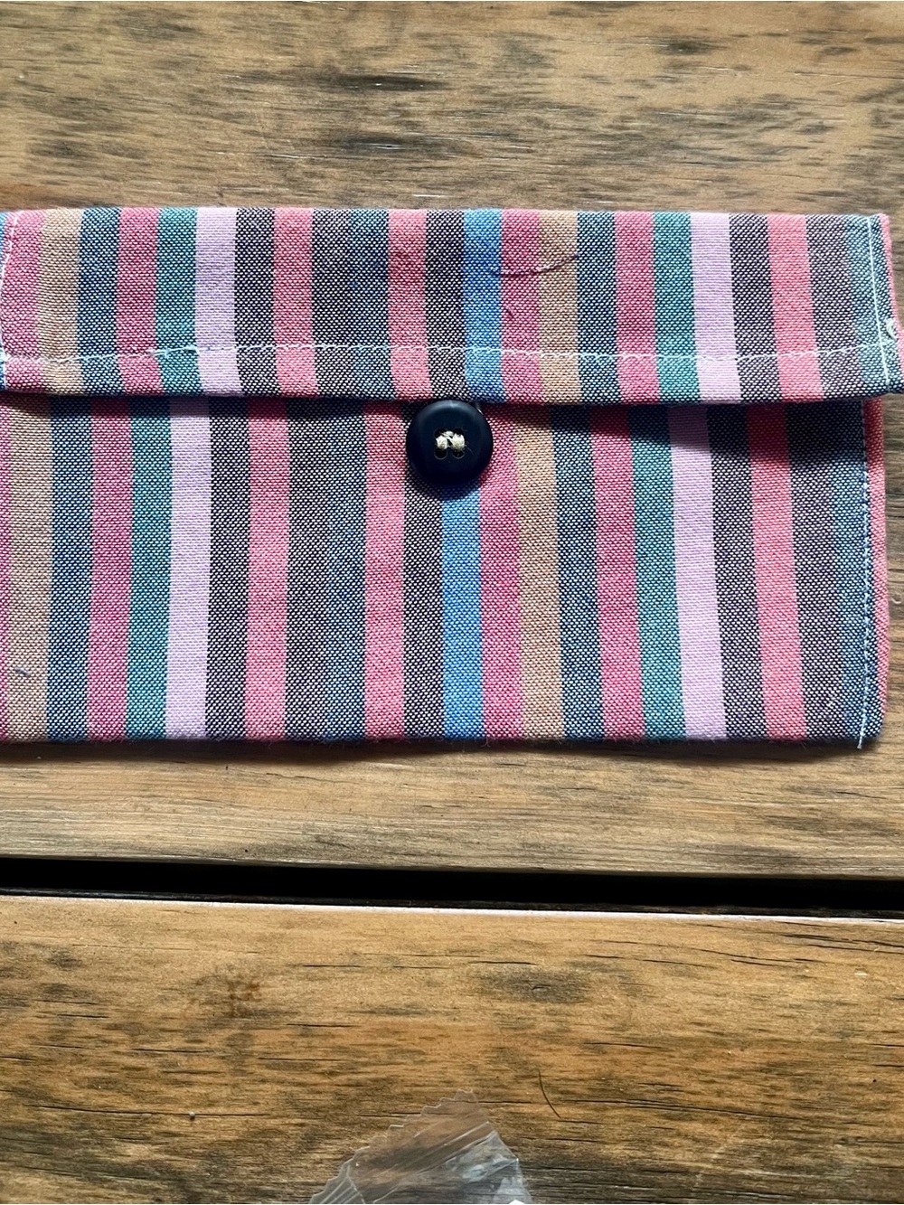 Striped Pink Multicolor Cotton Handmade pouch with button closure